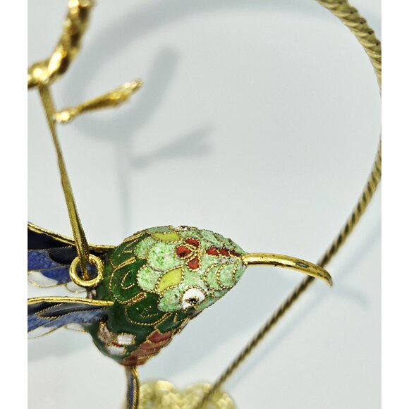 Handcrafted Cloisonné Hummingbird Ornament With Gold Accents & Display Stand - Picture 5 of 10
